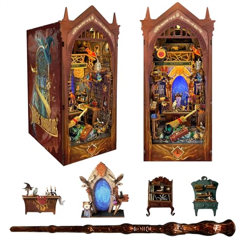 STRUCWOOD DIY Book Nook Kit, 3D Holzpuzzle Puppenhaus Miniatur Buchecke Kit Dekorative Buchstütze Bücherregal Gasse Dekor für Erwachsene Teenager (Magic Academy) von STRUCWOOD