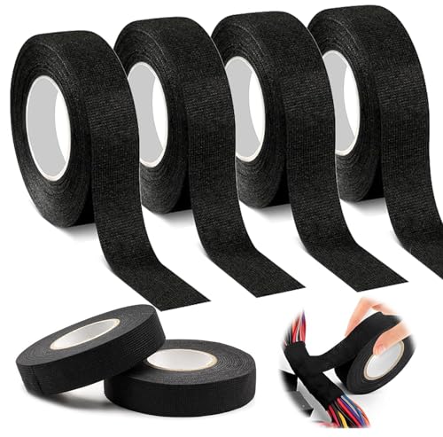 STSAIL 4 Stück Isolierband Schwarz, Gewebeband 19mm x 15m, Klebeband Schwarz Selbstklebend Auto Gewebeklebeband, Hitzebeständiges Kabelbaum Klebeband Kfz-Isolierband für Kabelbäume Electrical Tape von STSAIL