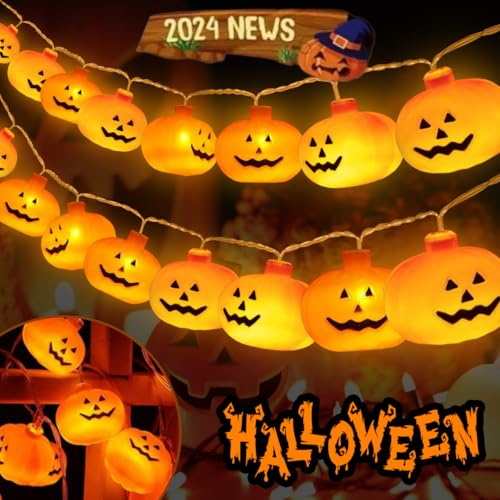 Halloween Kürbis Lichterkette,3 M 20 LEDs Halloween LED Lichterkette Kürbis, 3D Lichterkette Dekorative Innen und Outdoor Warmweiß mit 2 Modi für Halloween Festival Party Gärten Hof Deko von STVST