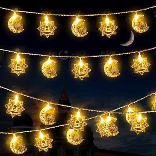 Ramadan Lichterkette, 4.5M 30 LED (Warmweiße) Ramadan Lampe, Eid Mubarak Stern Mond Lichterketten, Muslim Ramadan Party, Feiern Lichterketten Batteriebetrieben für Eid Mubarak Deko von STVST