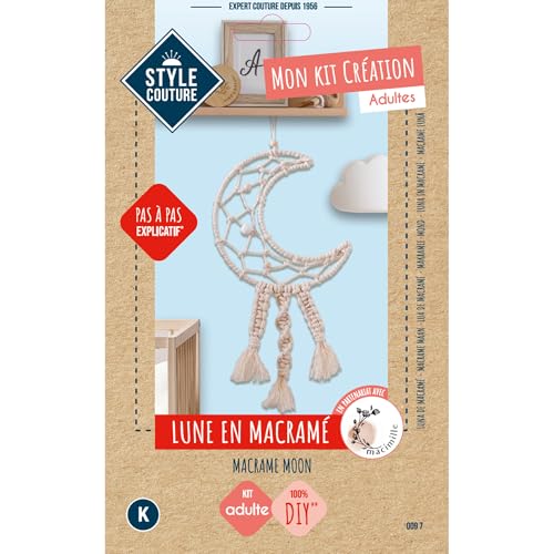 STYLE COUTURE - DIY Macrame Mond Kit:Erstellen Sie eine 13x15,5 cm Boho Wanddeko mit Perlen, Faden, Nadel und Anleitung.Zusammenarbeit mit Macimille, DIY Experten.1 Stück von STYLE COUTURE