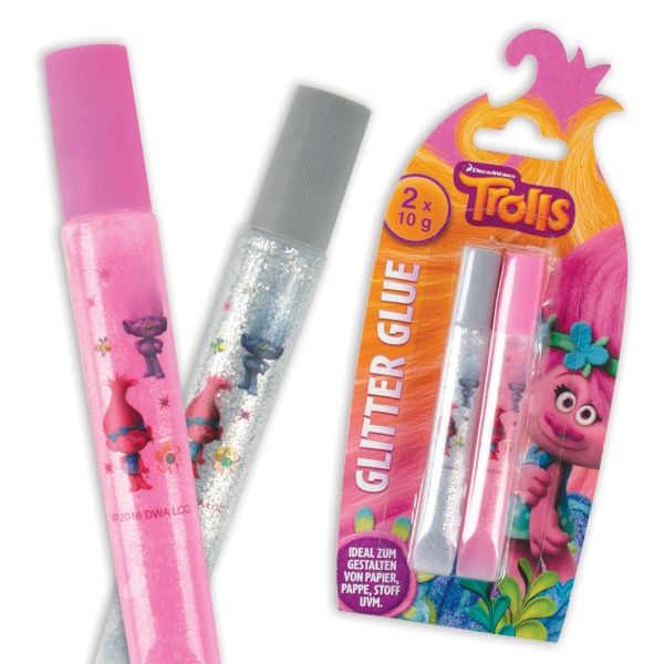 Trolls Glitzerkleber, 2er Pack Bastelkleber mit den coolen Zwergen von STYLEX Schreibwaren GmbH