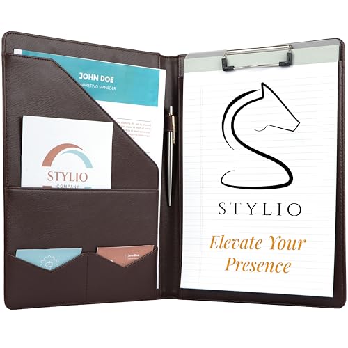 STYLIO Padfolio-Lebenslauf-Halter, Walnussfarben, veganes Leder, abnehmbares Klemmbrett und Notizblock im Lieferumfang enthalten von STYLIO