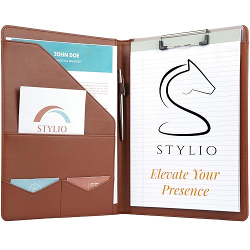 STYLIO Padfolio-Lebenslauf-Halter, hellbraun, veganes Leder, abnehmbares Klemmbrett und Notizblock im Lieferumfang enthalten von STYLIO