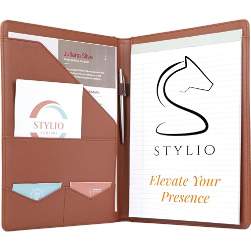 STYLIO Padfolio-Organizer, Ordner, für Vorstellungsgespräche, Dokumente, Visitenkarten, Notizblock, schönes braunes Kunstleder, mattes Finish von STYLIO