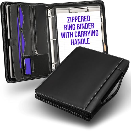 STYLIO Padfolio Ringbuch mit Griff 3 Ringe Notizblock enthalten Portfolio mit Reißverschluss Tragegriff Reißverschlusstasche von STYLIO