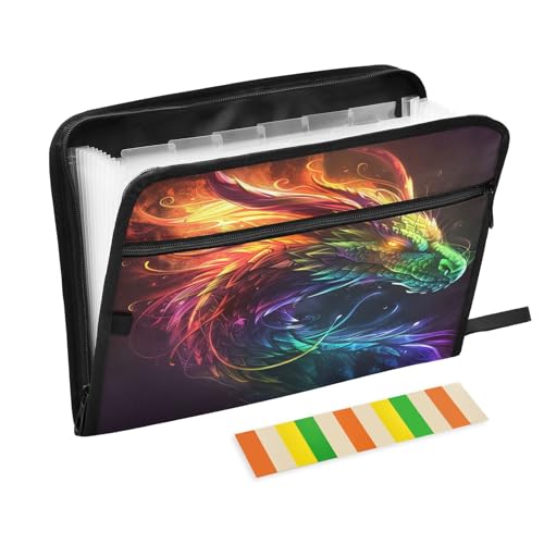 Fächermappe mit Regenbogen-Drachen, 13 Fächer, Akkordeon-Aktenordner mit Klebeetiketten, Reißverschluss, tragbarer A4-Dokumenten-Organizer für Büro, Schulbedarf, Reisen Fächermappe mit Regenbogen-Drachen, 13 Fächer, Akkordeon-Aktenordner mit Klebeetiketten, Reißverschluss, tragbarer A4-Dokumenten-Organizer für Büro, Schulbedarf, Reisen von SUABO