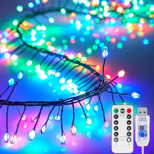 200LED Feuerwerk Lichterkette,SUAVER USB Feuerwerkskörper Stern Cluster Lichter mit Timer Fernbedienung Feuerwerk Licht Außen Weihnachtsbeleuchtung LED Baum Licht Hochzeit Deko(Mehrfarbig, 6m 200LED) von SUAVER