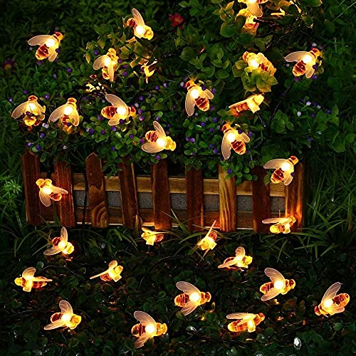 SUAVER LED Lichterkette Außen, 30LED Bienen Solar Lichterkette Außen Wasserdichte Solar Beleuchtung dekorative Lichter für Party, Weihnachten, Außen, Hochzeit, Garten,Haus,Fest Deko (Warmweiß) von SUAVER