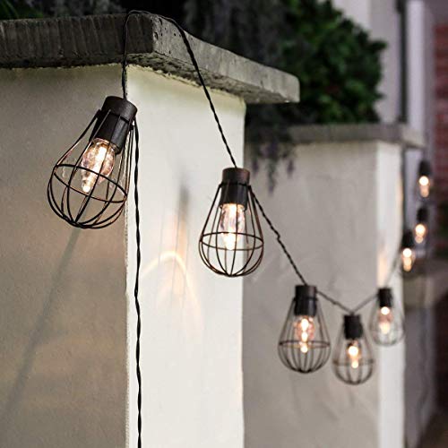 SUAVER Lichterkette Außen solar, Wasserdicht 10 LED Glühbirnen mit Metall Laterne Lichterkette,Garden Dekorative Lichter der Ambiente Vintage Lichterketten für Café von SUAVER