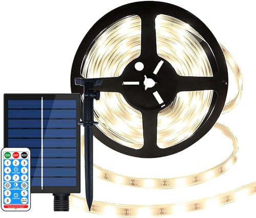 SUAVER 10M 240LED Streifen Solarleuchten, Wasserdicht Flexible LED Strip 8 Modi Lichtschläuche Solar Band Lichterketten mit Fernbedienung Dekoration Außen Innen Weihnachten Hochzeit Party (Warmweiß) von SUAVER