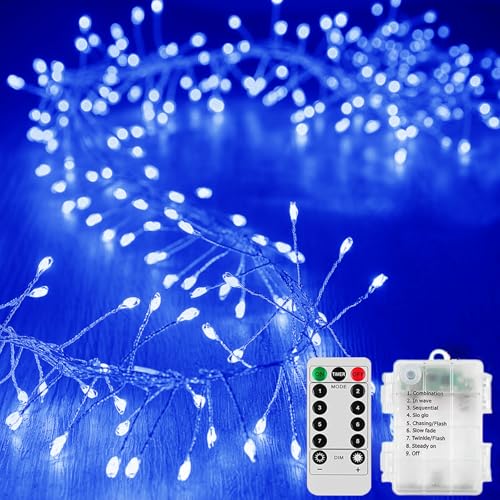 SUAVER 200LED Feuerwerk Lichterkette Außen Innen, Cluster Weihnachtsbeleuchtung LED Baum Licht Batteriebetrieben Timer Fernbedienung Wasserdicht Feuerwerkskörper Décor (Blau, 6m 200LED) von SUAVER