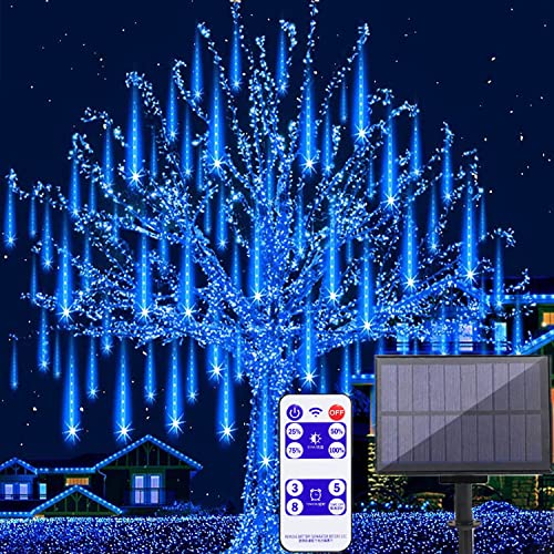 SUAVER 8 Tubes 192LED Solar Lichterkette Aussen Solar Deko Meteorschauer Regen Lichter Mit Fernbedienung Timer Wasserdichte Weihnachtsbaumbeleuchtung for Xmas Holiday Tree Garden Deko (Blau) von SUAVER