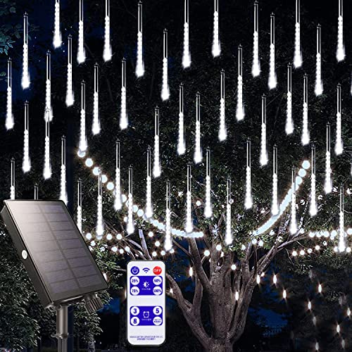 SUAVER 8 Tubes 192LED Solar Lichterkette Aussen Solar Deko Meteorschauer Regen Lichter Mit Fernbedienung Timer Wasserdichte Weihnachtsbaumbeleuchtung for Xmas Holiday Tree Garden Deko (Weiß) von SUAVER