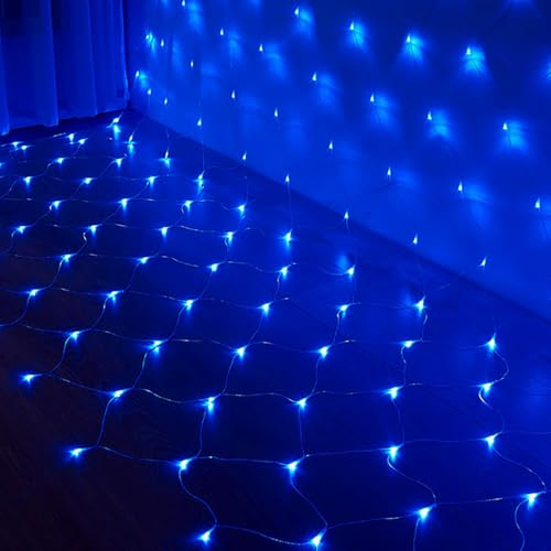 SUAVER 96LED Netz Lichterkette, Wasserdichte Lichtnetz batteriebetrieben Lichtervorhang Dekoration Weihnachtslicht Terrassenvorhang Licht für Weihnachtsbaum,Rasen,Büsche (Blau, 1.5x1.5M) von SUAVER