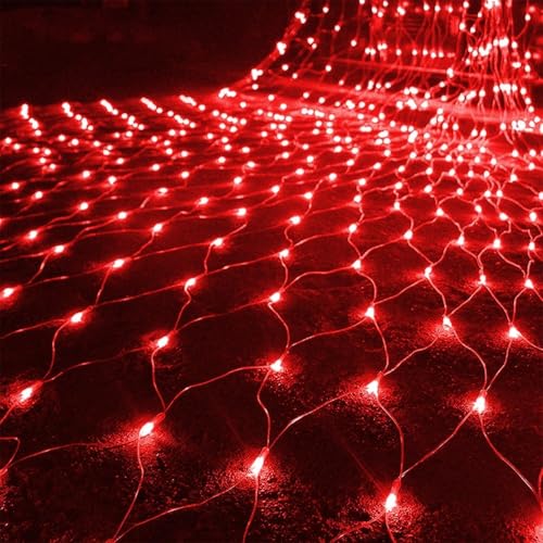 SUAVER 96LED Netz Lichterkette, Wasserdichte Lichtnetz batteriebetrieben Lichtervorhang Dekoration Weihnachtslicht Terrassenvorhang Licht für Weihnachtsbaum,Rasen,Büsche (Rot, 1.5x1.5M) von SUAVER