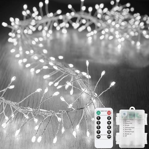 SUAVER Feuerwerk Lichterkette Außen Innen, Cluster Weihnachtsbeleuchtung LED Baum Licht Batteriebetrieben Timer Fernbedienung Wasserdicht Feuerwerkskörper Décor (Weiß, 1.5m 50led) von SUAVER