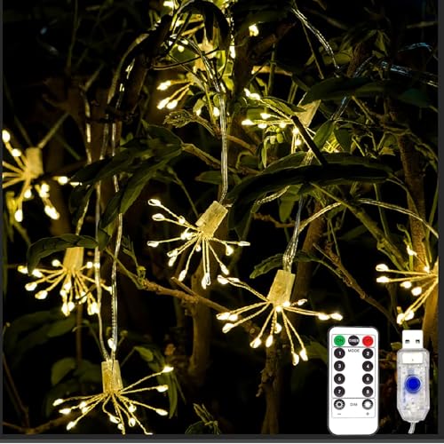 SUAVER Feuerwerk Lichterkette mit Fernbedienung LED Weihnachtslicht USB-betrieben,8 Modi Mini Lichterkugel Weihnachtsdeko Wasserdicht Led Büschel Cluster Kupferdraht Balkon Deko (10in1 100LED) von SUAVER