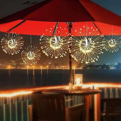 SUAVER Solar Gartenlichter LEDFeuerwerk,4 x 120 LEDs Starburst-Kugel-Lichter, wasserdicht, Solar-Lichterkette, 8 Modi, Hängeleuchte,dekorative Stimmungslichter für Terrasse, Party(Warm) von SUAVER