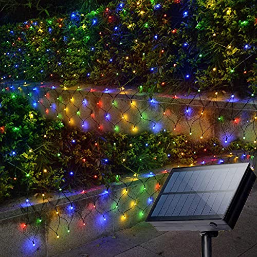 SUAVER Solar LED Lichternetz, Wasserfest 100LEDs Solar Lichterkette,1.5x1.5m Outdoor Lichtervorhang,8 Modi Net Mesh Deko Leuchte für Weihnachten Garten Party Hochzeit Schlafzimmer (Mehrfarbig) von SUAVER