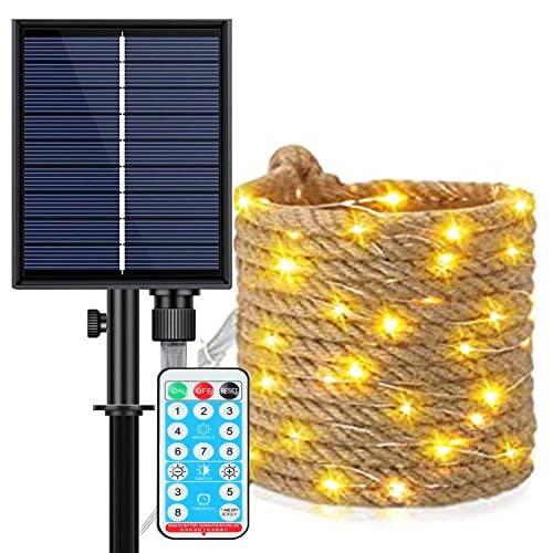 SUAVER Solar Lichterkette Aussen, Solar/USB-Betrieben Seillicht wasserdichte LED Lichterketten mit Fernbedienung Garden Dekorative Lichter der Ambiente Vintage String Licht für Café (10m 200led) von SUAVER