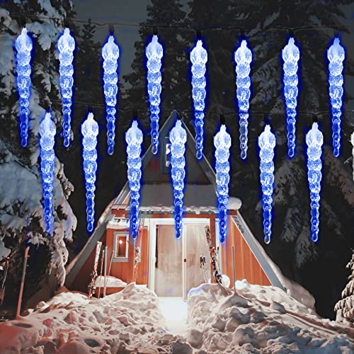 SUAVER Solar Lichterkette Aussen, Wasserdichte Solar LED Eiszapfen Vorhang Lichter 30 LED Solar Weihnachtsbeleuchtung mit 8 Beleuchtungsmodi Deko für Balkon,Garten,Hochzeit (Blau) von SUAVER