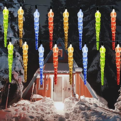 SUAVER Solar Lichterkette Aussen, Wasserdichte Solar LED Eiszapfen Vorhang Lichter 30 LED Solar Weihnachtsbeleuchtung mit 8 Beleuchtungsmodi Deko für Balkon,Garten,Hochzeit (Mehrfarbig) von SUAVER