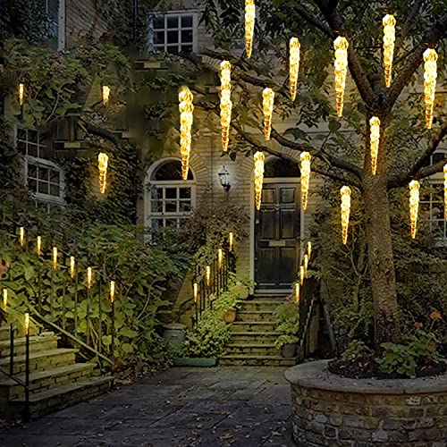 SUAVER Solar Lichterkette Aussen, Wasserdichte Solar LED Eiszapfen Vorhang Lichter 30 LED Solar Weihnachtsbeleuchtung mit 8 Beleuchtungsmodi Deko für Balkon,Garten,Hochzeit (Warmweiß) von SUAVER