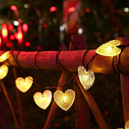 SUAVER Solar Lichterketten Außen, 15.7ft 20LED Herz Fairy Lights 8 Modi wasserdichte Solar-Hängeleuchten Outdoor-Atmosphäre-Lichter für Gärten,Hochzeit,Party,Weihnachtsdekoration (Warmweiß) von SUAVER