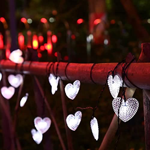 SUAVER Solar Lichterketten Außen, 15.7ft 20LED Herz Fairy Lights 8 Modi wasserdichte Solar-Hängeleuchten Outdoor-Atmosphäre-Lichter für Gärten,Hochzeit,Party,Weihnachtsdekoration (Weiß) von SUAVER