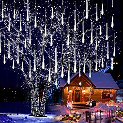 SUAVER Solarlicht Außen, 8 Tubes Meteorschauer Regen Lichter,Solar Weihnachten Lichterkette Wasserdichte 288LEDs Tropfen Lichter für Hochzeit Party Garten Baum Hause Dekoration Außen (Weiß) von SUAVER