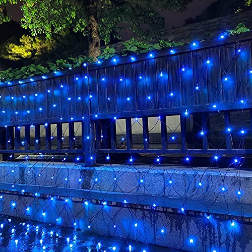 SUAVER Solar LED Lichternetz, Wasserfest 200LEDs Solar Lichterkette,3x2M Outdoor Lichtervorhang,8 Modi Net Mesh Deko Leuchte für Weihnachten Garten Party Hochzeit Schlafzimmer (Blau) von SUAVER