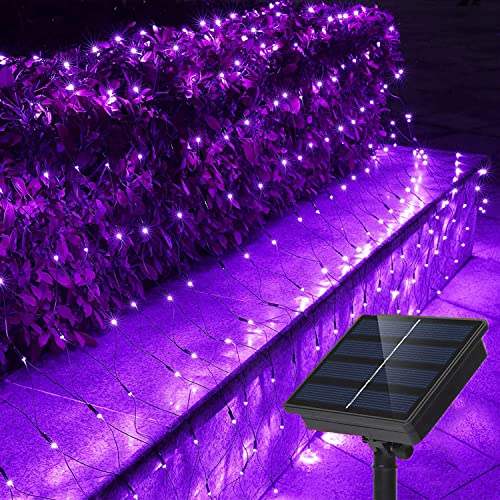 SUAVER Solar LED Lichternetz, Wasserfest 200LEDs Solar Lichterkette,3x2M Outdoor Lichtervorhang,8 Modi Net Mesh Deko Leuchte für Weihnachten Garten Party Hochzeit Schlafzimmer (Lila) von SUAVER