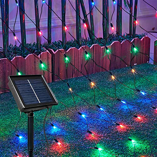 SUAVER Solar LED Lichternetz, Wasserfest 200LEDs Solar Lichterkette,3x2M Outdoor Lichtervorhang,8 Modi Net Mesh Deko Leuchte für Weihnachten Garten Party Hochzeit Schlafzimmer (Mehrfarbig) von SUAVER