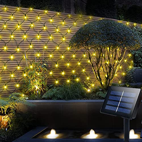 Solar LED Lichternetz,SUAVER Wasserfest 200LEDs Solar Lichterkette,3x2M Outdoor Lichtervorhang,8 Modi Net Mesh Deko Leuchte für Weihnachten Garten Party Hochzeit Schlafzimmer (Warmweiß) von SUAVER