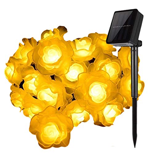 SUAVER Solar Lichterkette, Wasserdicht 50LED Rose Lichter Außen Blumen Garten Licht Außenlichterkette,LED Lichterketten für Garten,Terrasse,Zuhause,Weihnachtsdeko und Partys (Warmweiß) von SUAVER