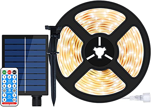 SUAVER Solar Lichterkette Außen, LED Streifen Licht Outdoor,Wasserdicht Flexible LED Ribbon Solar String Licht 32.8ft 240LED Stimmung Seil Beleuchtung für Party,Dekoration Weihnachten (Warmweiß) von SUAVER