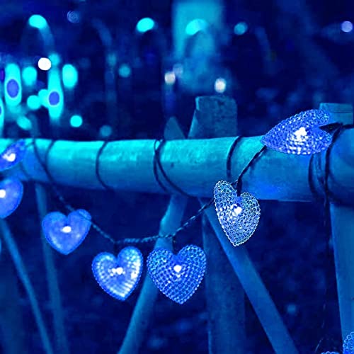 SUAVER Solar Lichterketten Außen, 15.7ft 20LED Herz Fairy Lights 8 Modi wasserdichte Solar-Hängeleuchten Outdoor-Atmosphäre-Lichter für Gärten,Hochzeit,Party,Weihnachtsdekoration (Blau) von SUAVER