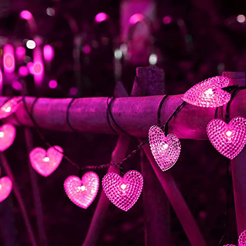 SUAVER Solar Lichterketten Außen, 15.7ft 20LED Herz Fairy Lights 8 Modi wasserdichte Solar-Hängeleuchten Outdoor-Atmosphäre-Lichter für Gärten,Hochzeit,Party,Weihnachtsdekoration (Rosa) von SUAVER