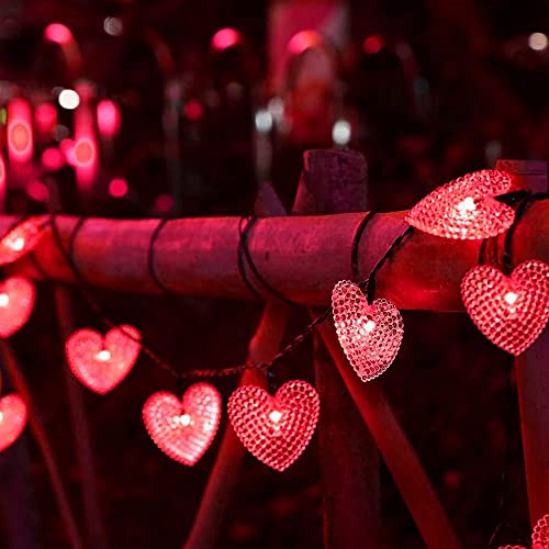 SUAVER Solar Lichterketten Außen, 15.7ft 20LED Herz Fairy Lights 8 Modi wasserdichte Solar-Hängeleuchten Outdoor-Atmosphäre-Lichter für Gärten,Hochzeit,Party,Weihnachtsdekoration (Rot) von SUAVER