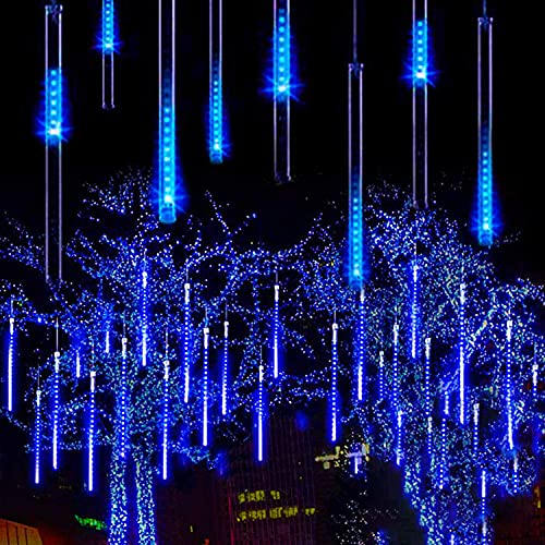 SUAVER Solarlicht Außen, 8 Tubes Meteorschauer Regen Lichter,Solar Weihnachten Lichterkette Wasserdichte 288LEDs Tropfen Lichter für Hochzeit Party Garten Baum Hause Dekoration Außen (Blau) von SUAVER