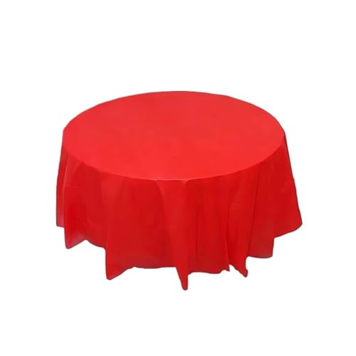 SUBLXPoten Tischdecke, rund, PVC-Stoff, elegant, einfarbig, für Hochzeit, Geburtstag, Party, Dekoration, 213 cm, Rot von SUBLXPoten
