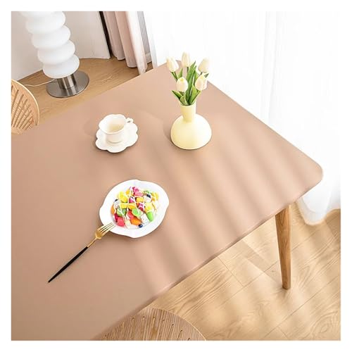 SUBLXPoten Tischdecke Einfarbige Tischdecke aus PU-Leder, fixierbare elastische Tischdecke, wasserdicht, rund, quadratisch, individueller Tischschutz(Light Coffee,70x130cm) von SUBLXPoten