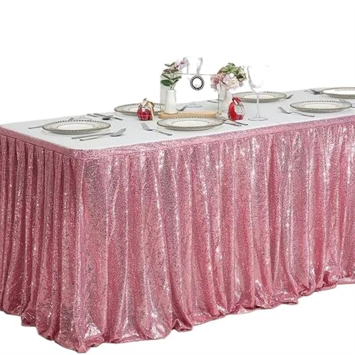 SUBLXPoten Tischrock 14ft Tischrock Rote Pailletten Rechteck Quadratisch Rund Glitzer Tischdecke for Hochzeit Party Abendessen Weihnachtsdekoration(1PC Pink,70x426cm) von SUBLXPoten