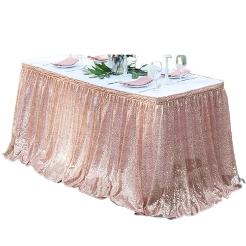 SUBLXPoten Tischrock 14ft Tischrock Rote Pailletten Rechteck Quadratisch Rund Glitzer Tischdecke for Hochzeit Party Abendessen Weihnachtsdekoration(1PC Rose Gold,70X122cm) von SUBLXPoten