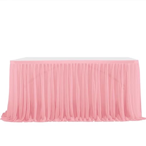 SUBLXPoten Tischrock Glitter Perle Chiffon Tisch Rock Esstisch Rock for Hochzeit Party Dessert Bankett Tisch Dekor(Blush red,77x275cm 9FT) von SUBLXPoten