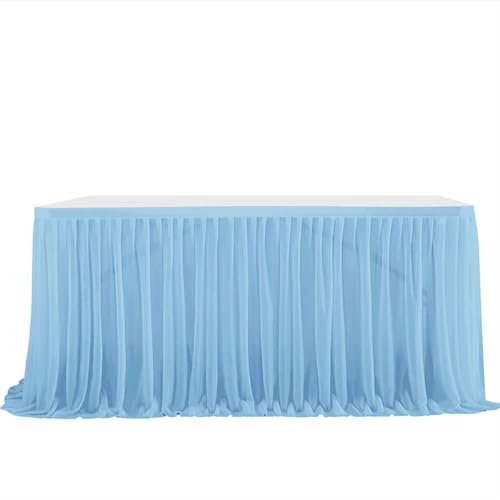 SUBLXPoten Tischrock Glitter Perle Chiffon Tisch Rock Esstisch Rock for Hochzeit Party Dessert Bankett Tisch Dekor(Grass Blue,77x275cm 9FT) von SUBLXPoten