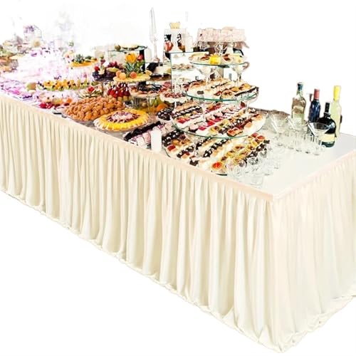 SUBLXPoten Tischrock Party Tisch Rock Geburtstag Plissee Dessert Tischdecke Abdeckung Hochzeit Tisch Rock Hotel Display Geschenk EsstischDekor(Milky White,14FT 78X427CM) von SUBLXPoten