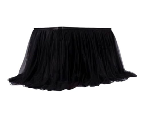 SUBLXPoten Tischrock Tischrock Hochzeitsfeier Tutu Tüll Geschirr Tuch Geburtstagsfeier Wohnkultur Party Dekoration Tischrock(Black,245cmx79cm-8ft) von SUBLXPoten