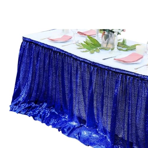 SUBLXPoten Tischrock Tischrock Tischdecke Glitzer Glitzer Schimmer Rechteck Tischdecken for Geburtstagsparty Event Hochzeitsdeko(Blue,12ft 70x426cm) von SUBLXPoten